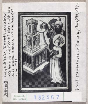 Vorschaubild Danzig, Marienkirche: Dorotheenaltar, Katharina vertreibt einen Dämon aus einem heidnischen Tempel 